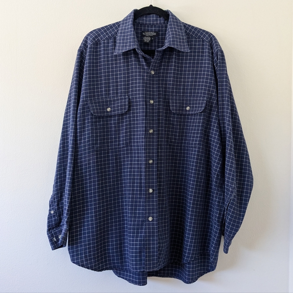 Vintage J Peterman Co 100% Cotton Blue Long Sleeve Button Up Shirt Mens Large